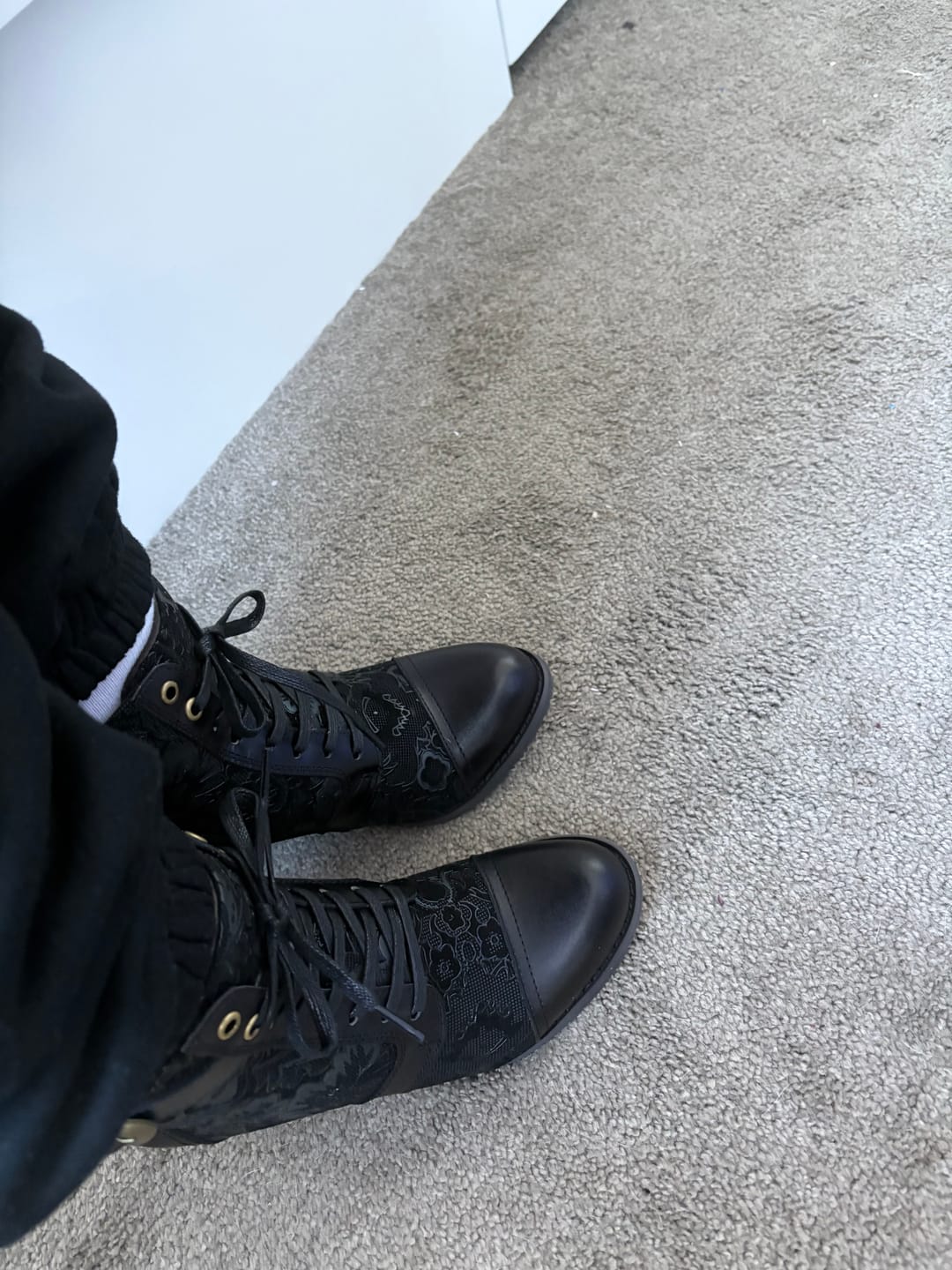 Customer photo review of Timeless Grace Floral Lace-Up Ankle Boots