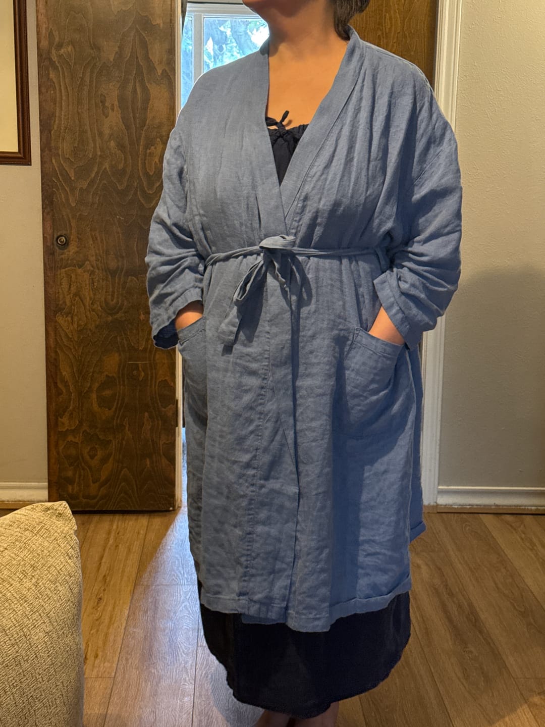Customer photo review of Handmade Long Linen Bathrobe
