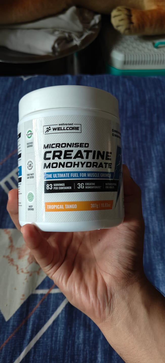 Customer photo review of Wellcore - Micronised Creatine Monohydrate (83 Servings, Tropical Tango) + Premium Steel Shaker
