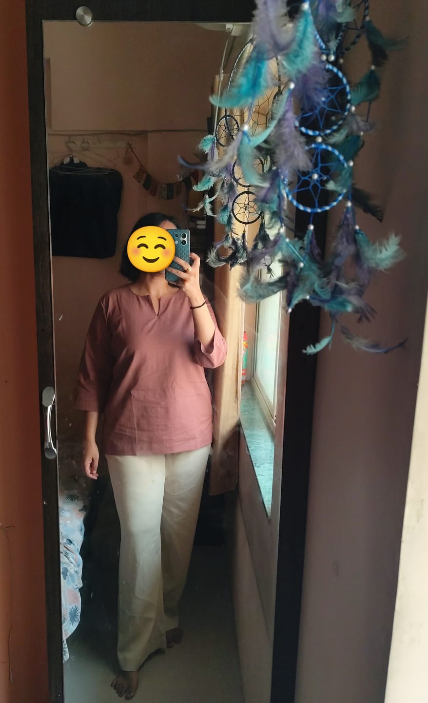 Customer photo review of Women Rose Taupe Airy Linen Split Neck Short Kurta
