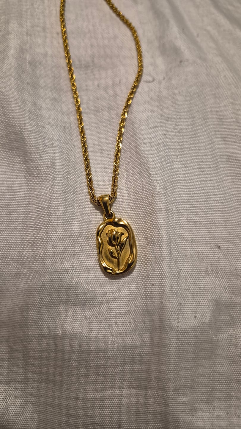 Customer photo review of Colar de Rede Baiana com Pingente de Rosa Banhado em Ouro 18k