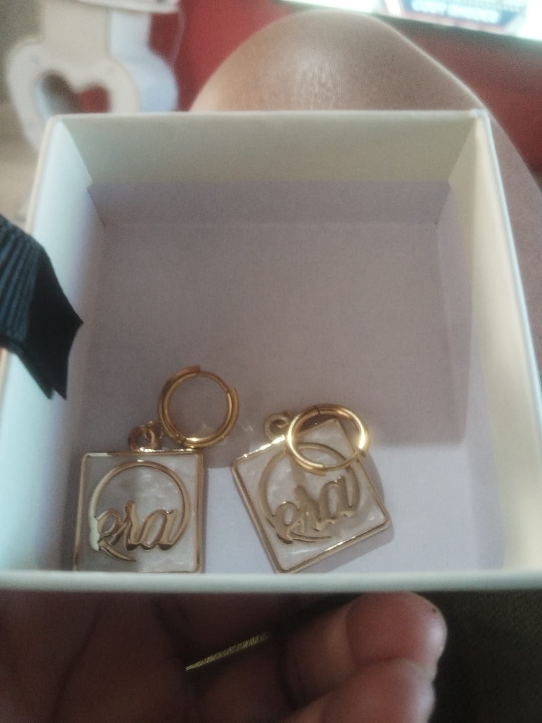 Customer photo review of Gold Pearl Square Drop Earring