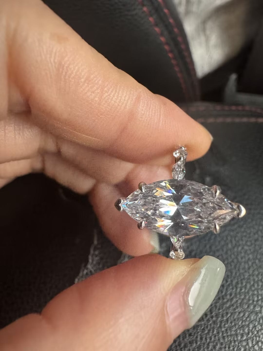 Customer photo review of S925 3.0Ct Marquise Cut Engagement Ring Travel Ring Everyday Wearable Ring In Sterling Silver