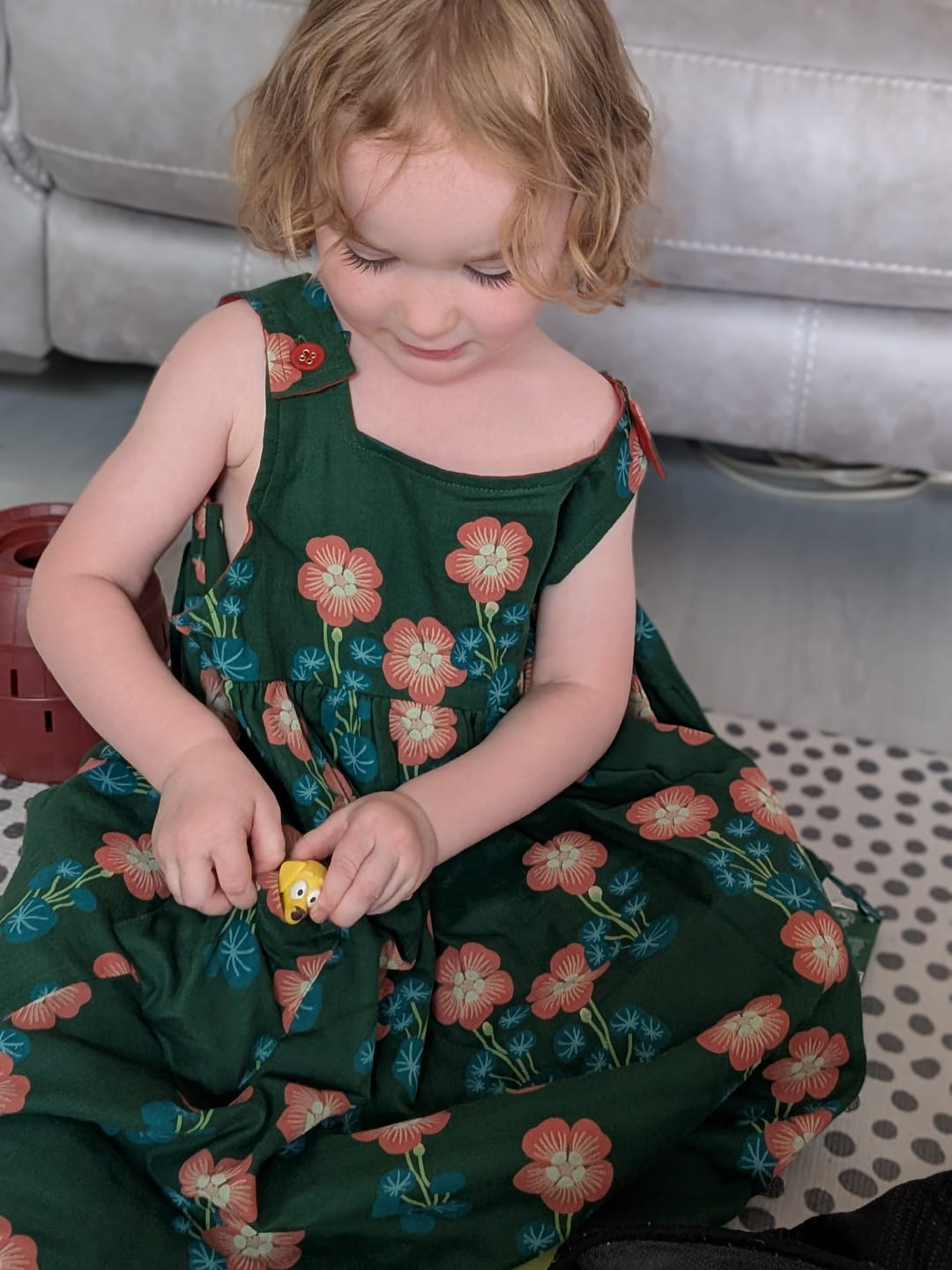 Customer photo review of Orange Blooms Reversible Pinny Dress