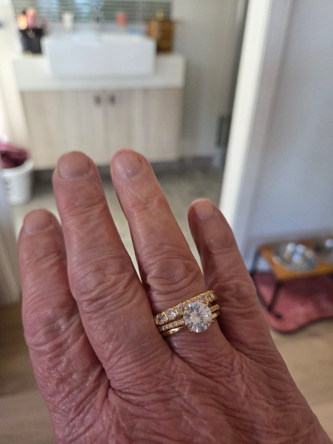 Customer photo review of Gold Center Diamond Full Pave Triple Layer Stackable Ring (Luxury Glamorous Ritual Style)