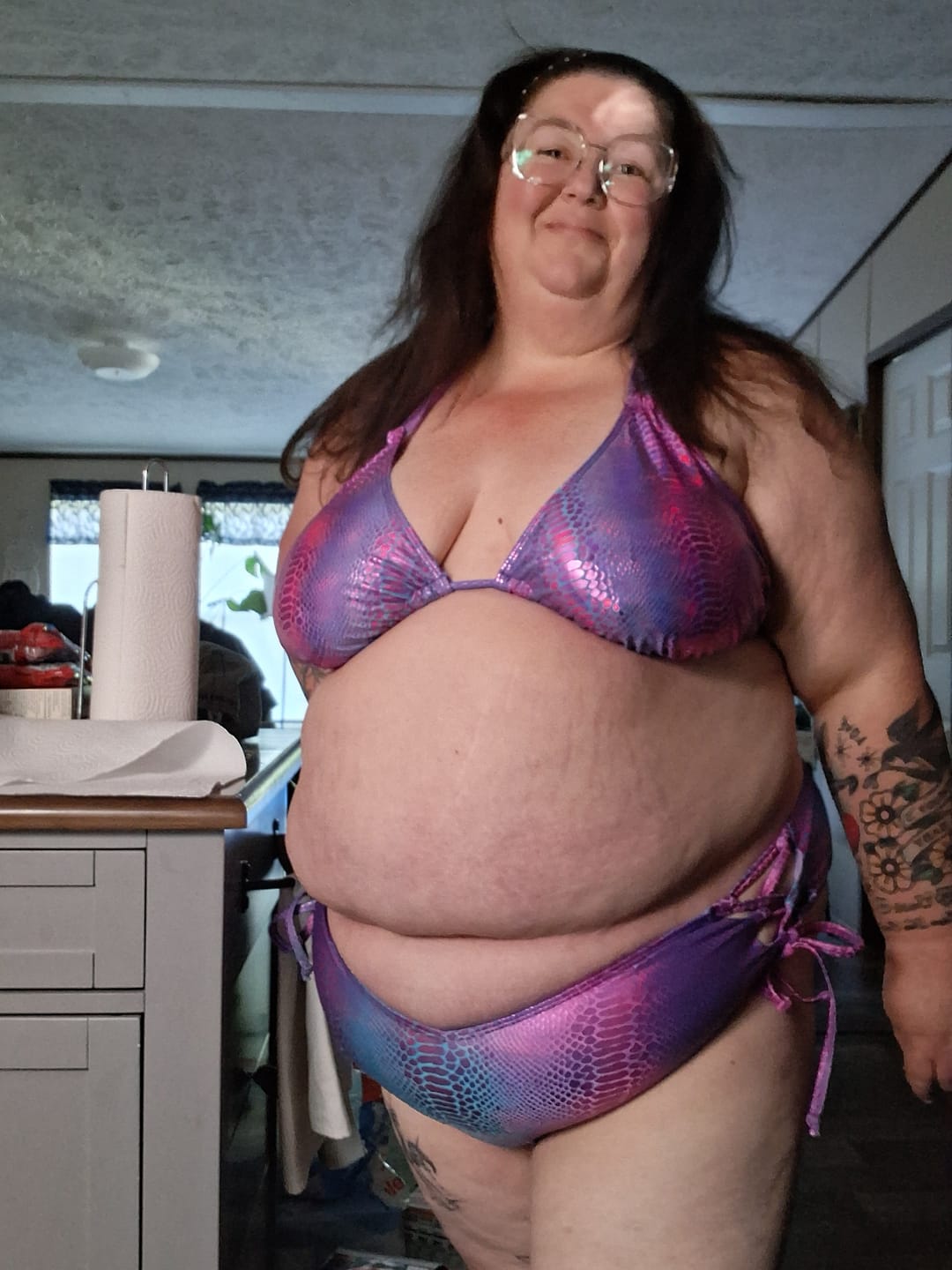 Customer photo review of Purple Python Side Tie Bikini Bottom final sale