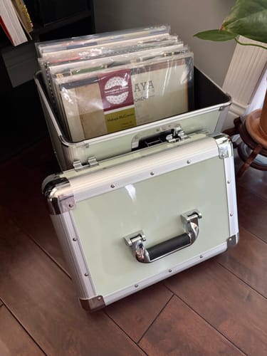 Customer photo review of Odyssey Vintage Series 12-Inch Vinyl Records / LP Case - Holds 70 Pcs