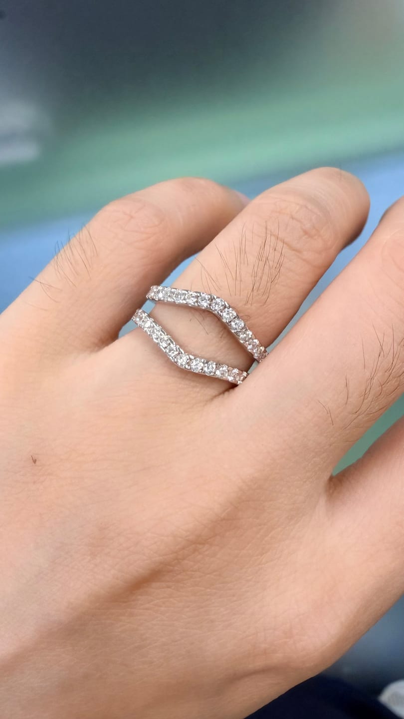 Customer photo review of S925 Vintage Insert 0.9 Round Cut Wedding Band Engagement Ring Enhancer In Sterling Silver