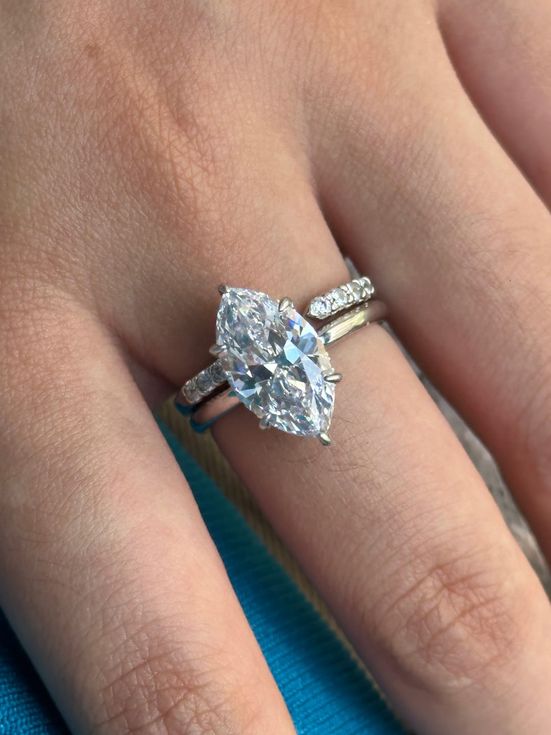 Customer photo review of S925 4.5Ct Pear Cut Wedding Ring & Open Wedding Band Bridal Rings Travel Rings For Her