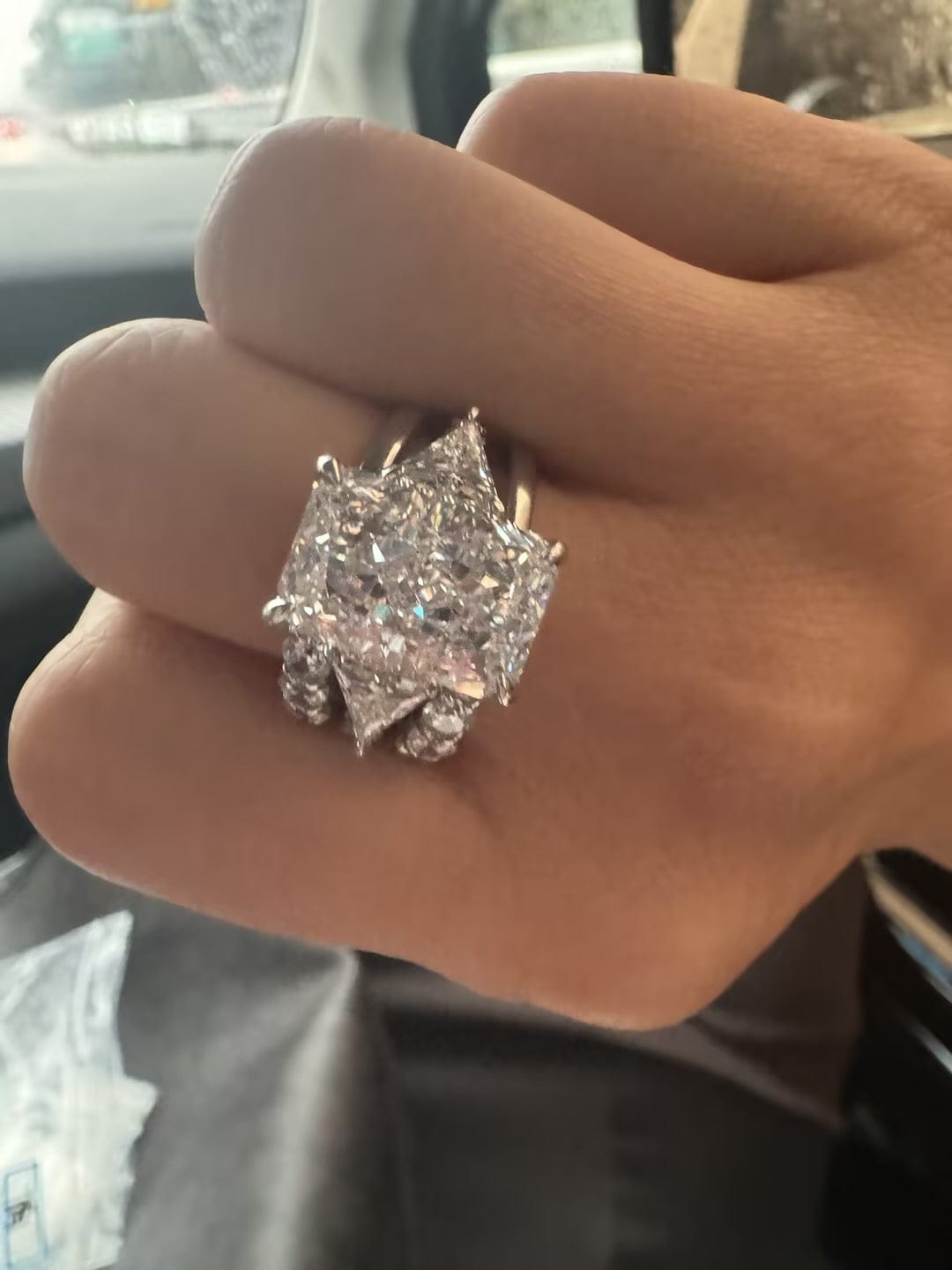 Customer photo review of S925 3PC 5.0Ct Radiant Cut Wedding Ring Set White Gold Side Stone Engagement Rings With 2PC Pavé Wedding Band