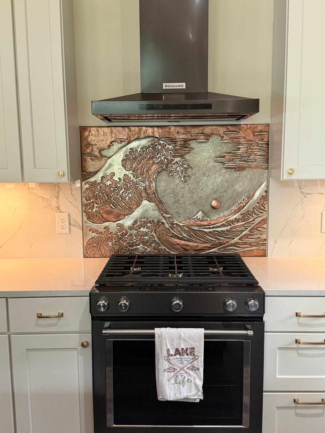 Customer photo review of Custom Copper Kitchen Backsplash – Handmade to Your Size & Design