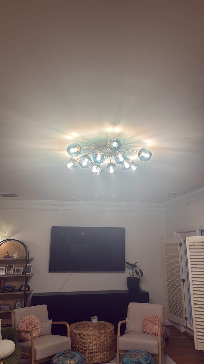 Customer photo review of Glam Bloom 12-Light Blue Glass Bubble Semi Flush Chandelier