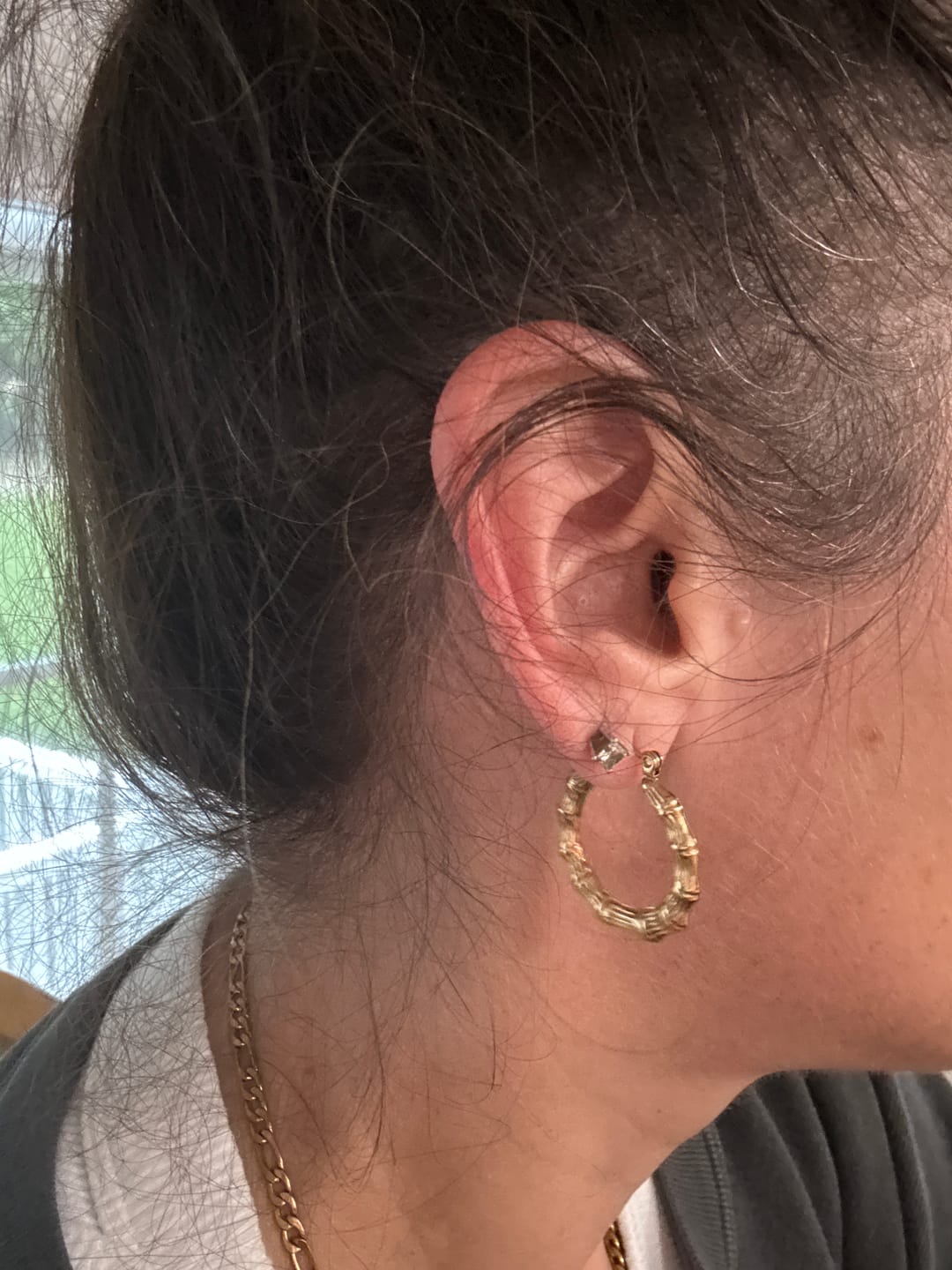 Customer photo review of Bamboo Hoop Earrings