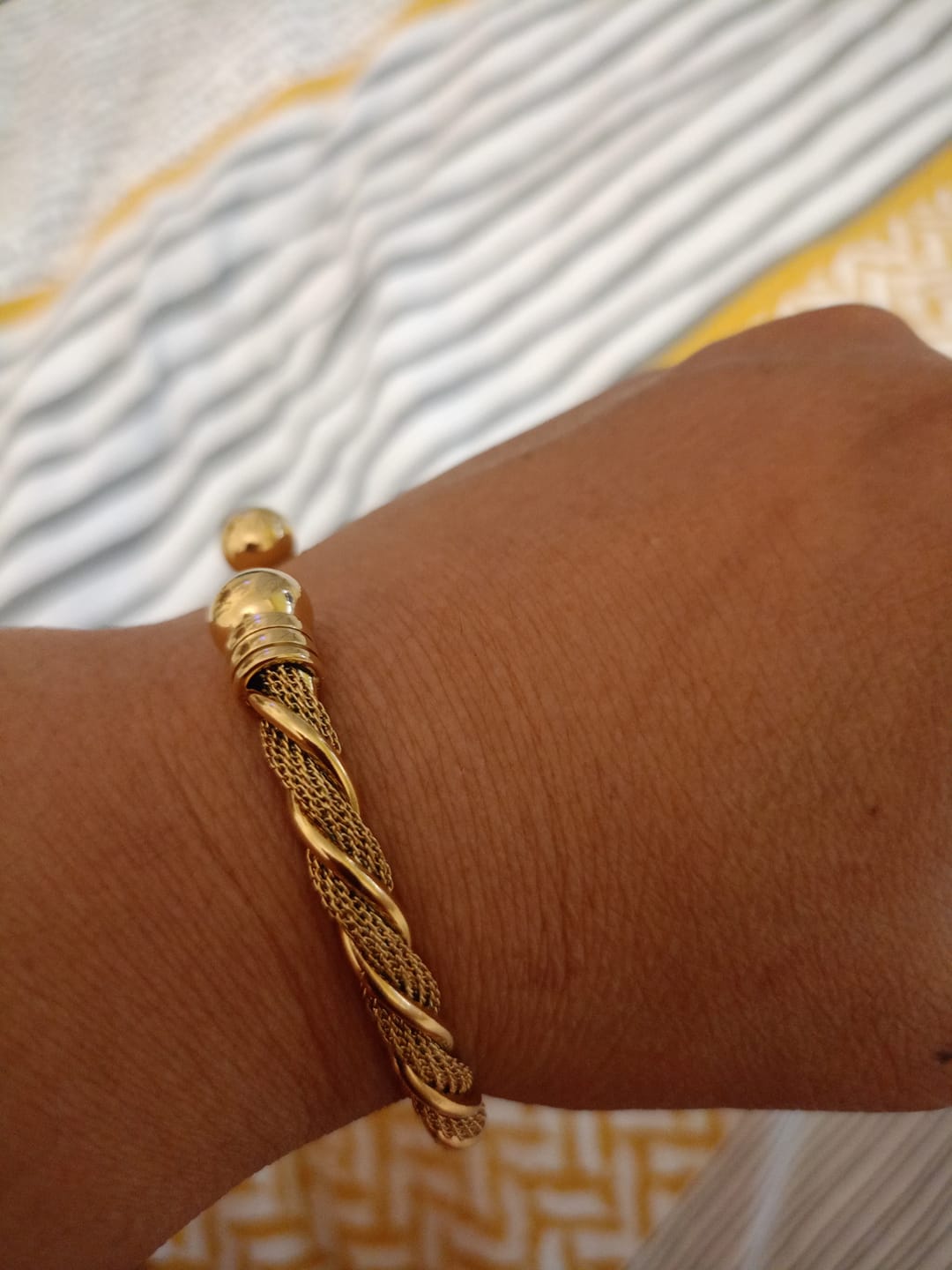 Customer photo review of Woven Cuff Bracelet Gold