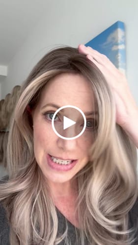 Customer video review of JBEXTENSION 18 Inches Scalpiana Curly Blonde Highlight 3.5X4 Hard Silky Top Natural Scalp Effect Wig with Bangs KATIE BLONDE HIGHLIGHT