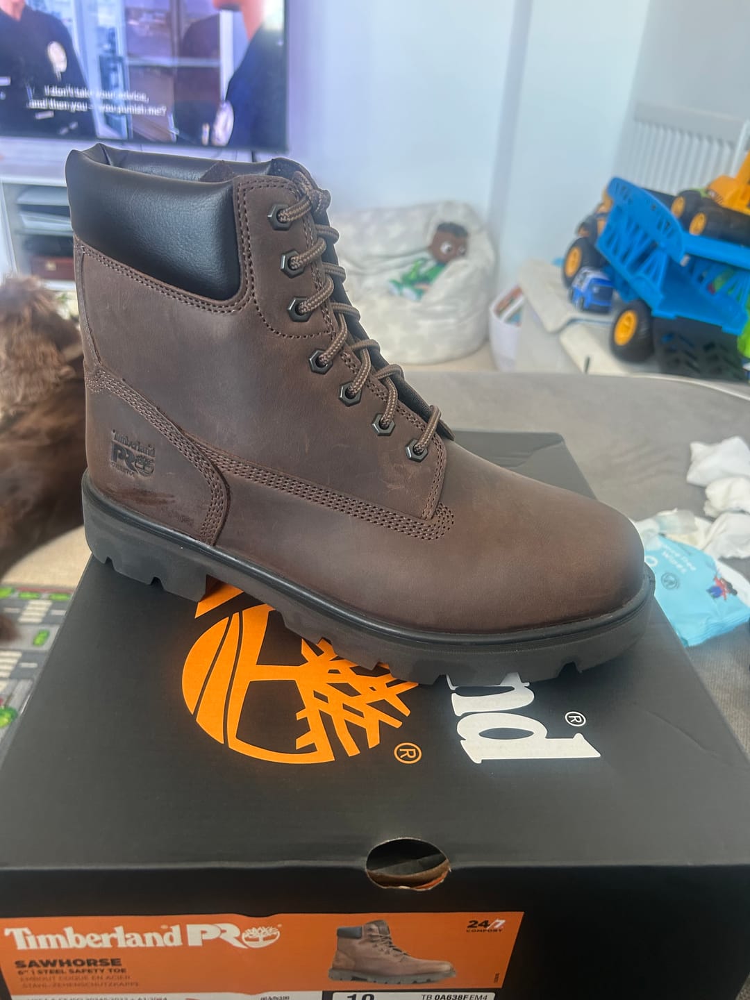 Customer photo review of Sawhorse 2.0 Work Boot for Men in Brown