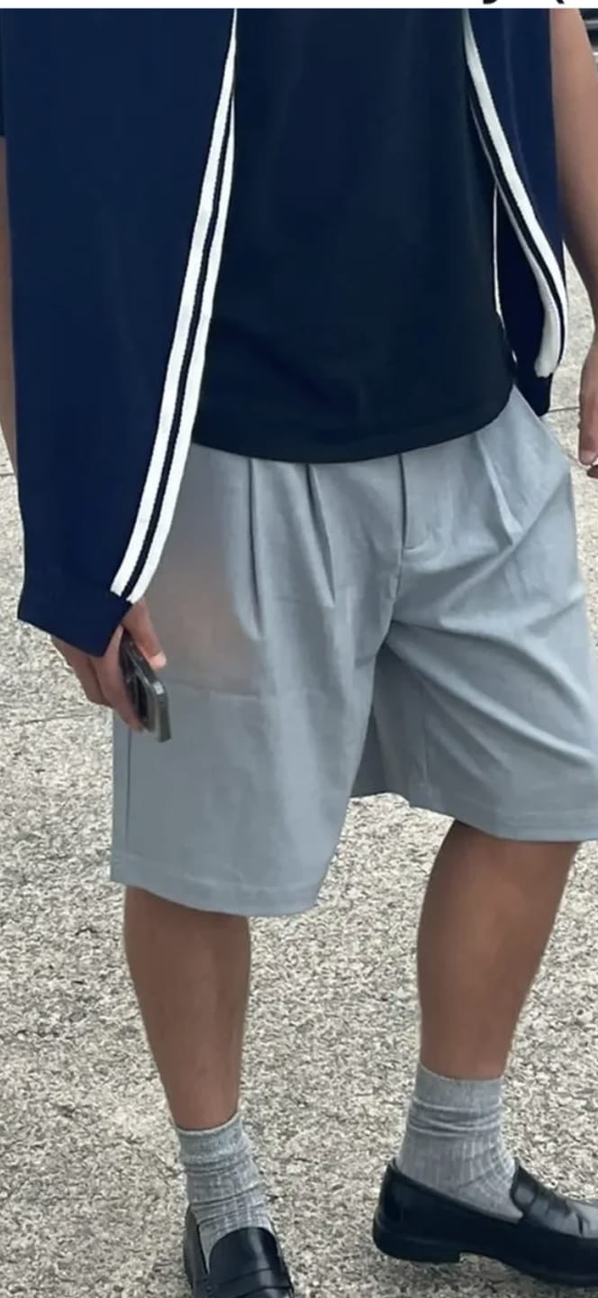 Customer photo review of Wide Leg Pleated Shorts - Grey