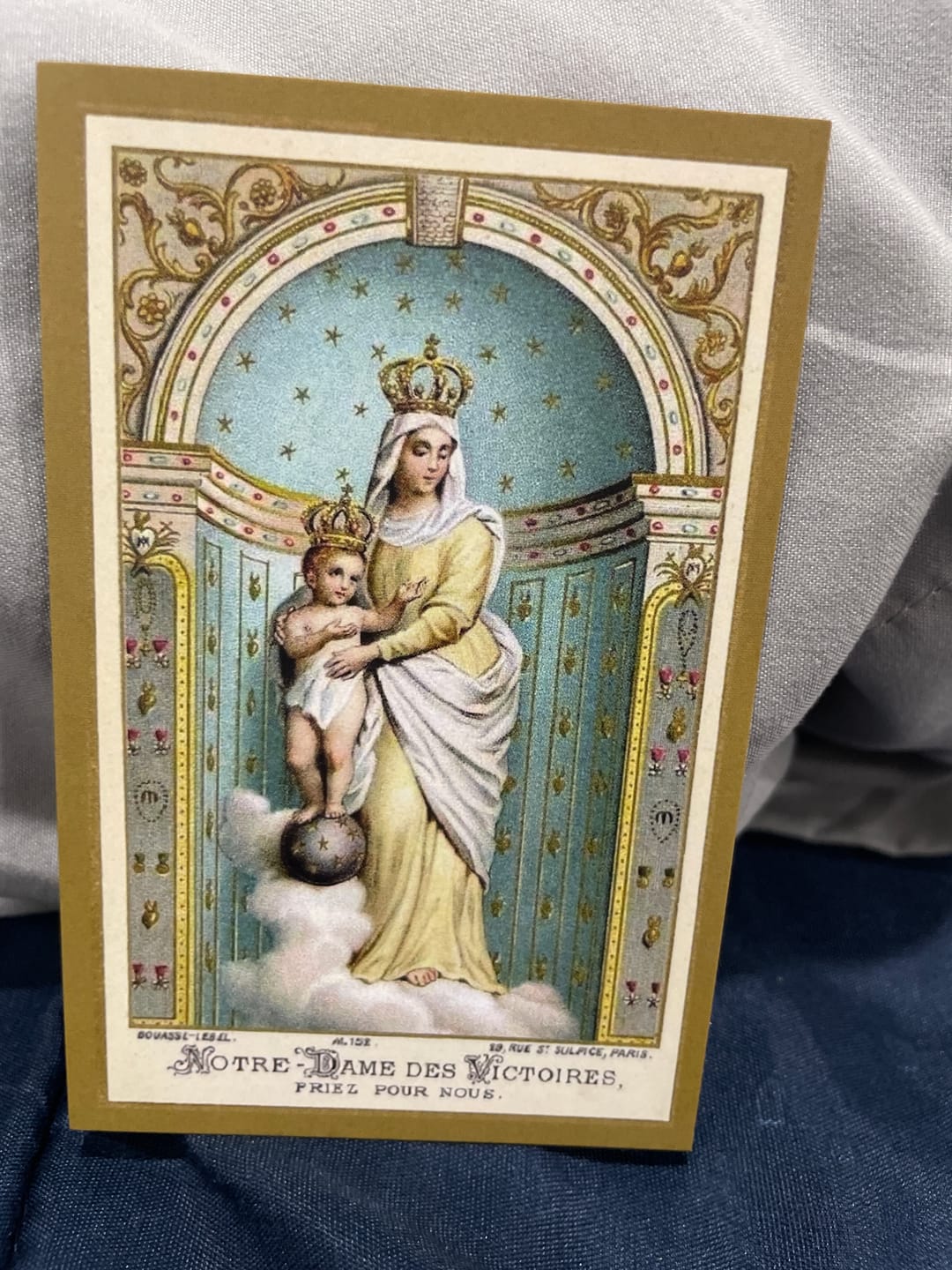 Customer photo review of Our Lady of Victory Holy Card – pack of 10/100/1000 – Restored Vintage Holy Card