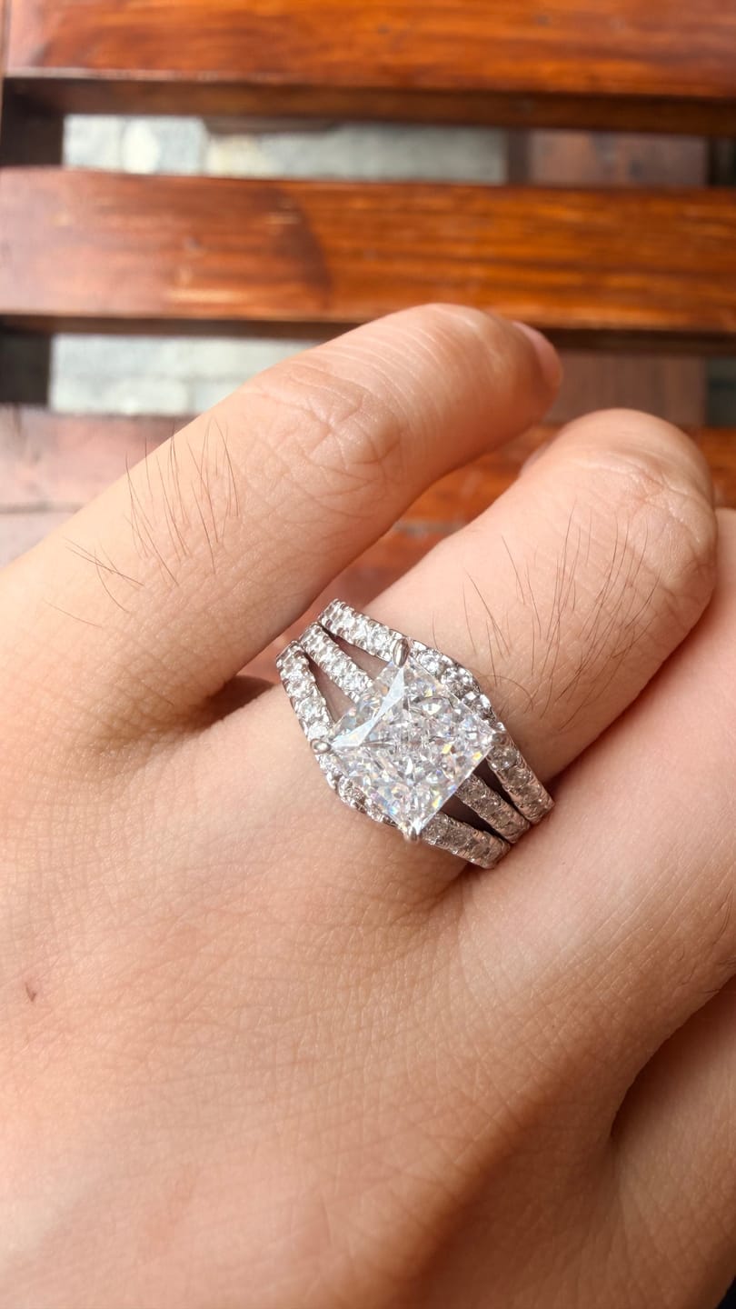 Customer photo review of S925 2.0Ct Princess Cut Insert 2PC Wedding Ring Set In Sterling Silver Engagement Ring with Enhancer Band