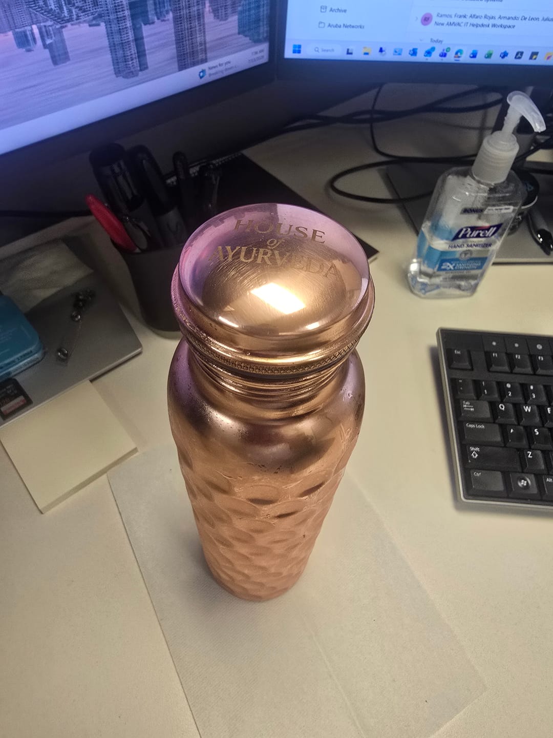 Customer photo review of Special Edition Diamond-Cut Honeycomb Copper Water Bottle | Textured Anti-Slip Grip