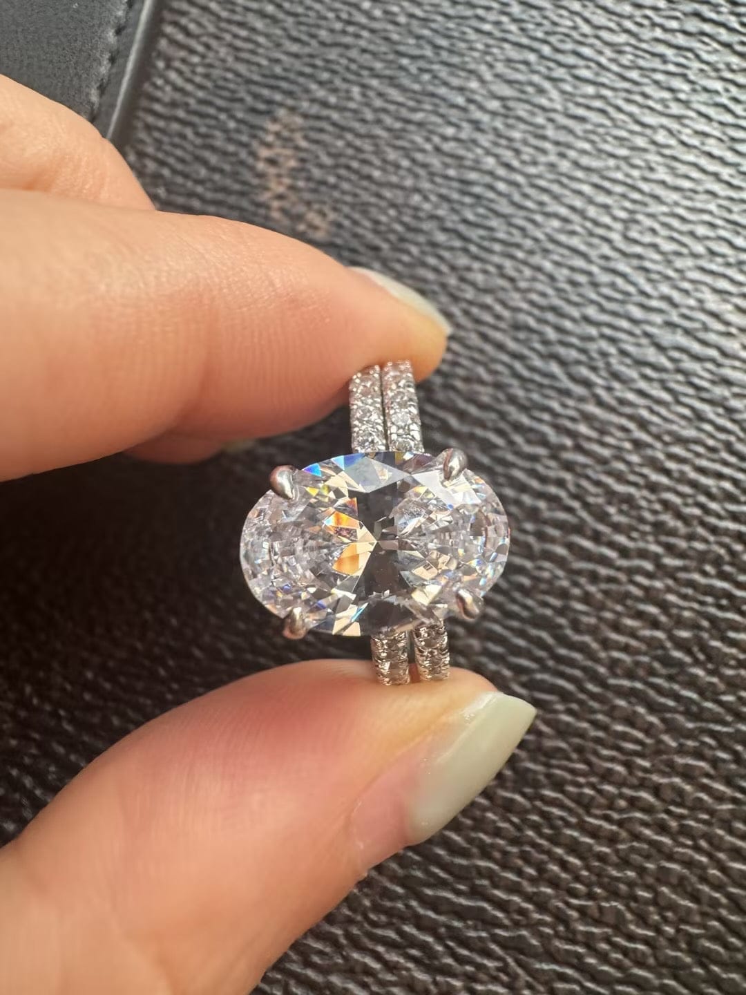 Customer photo review of S925 4.0 Carat Oval Cut Wedding Ring Set With Hidden Halo Promise Ring Classic Half Wedding Band