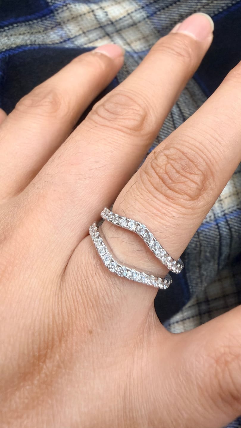 Customer photo review of S925 Vintage Insert 0.9 Round Cut Wedding Band Engagement Ring Enhancer In Sterling Silver