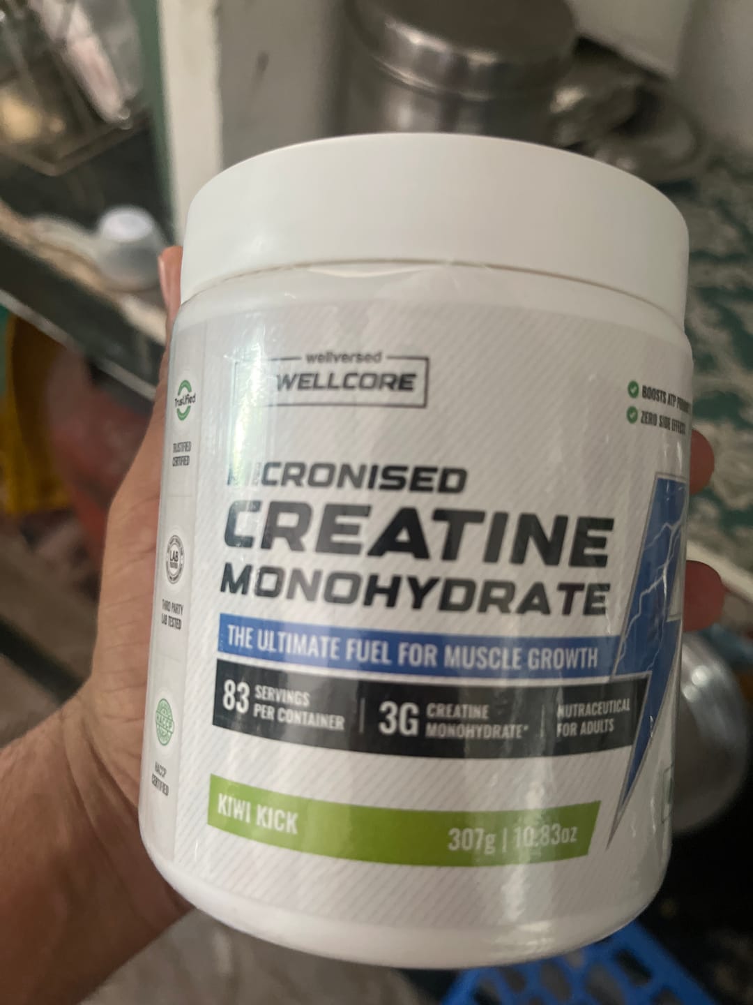 Customer photo review of Wellcore - Micronised Creatine Monohydrate (83 Servings, Kiwi Kick) + Premium Gym Vest