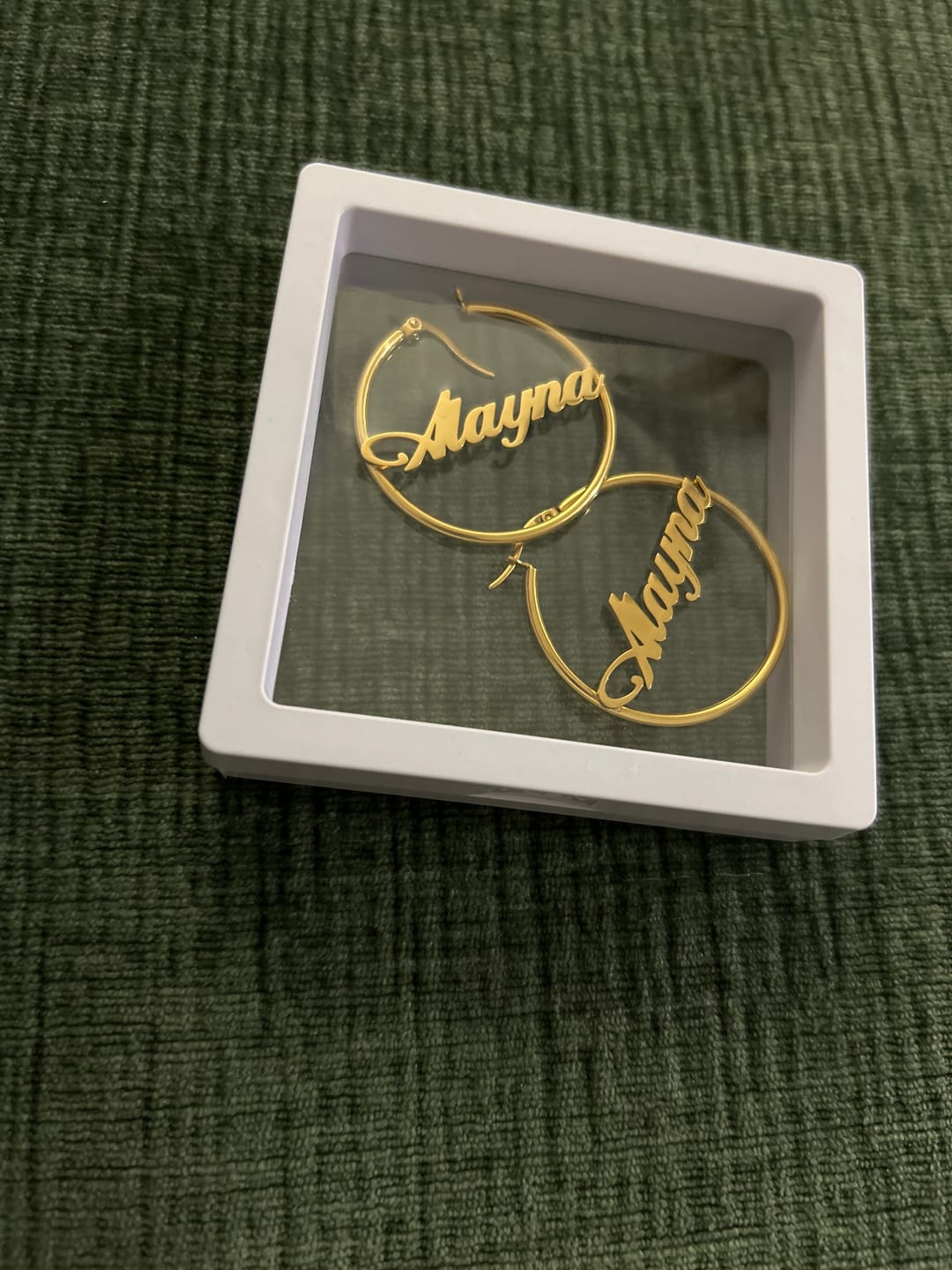 Customer photo review of Classic Name Hoop Earrings