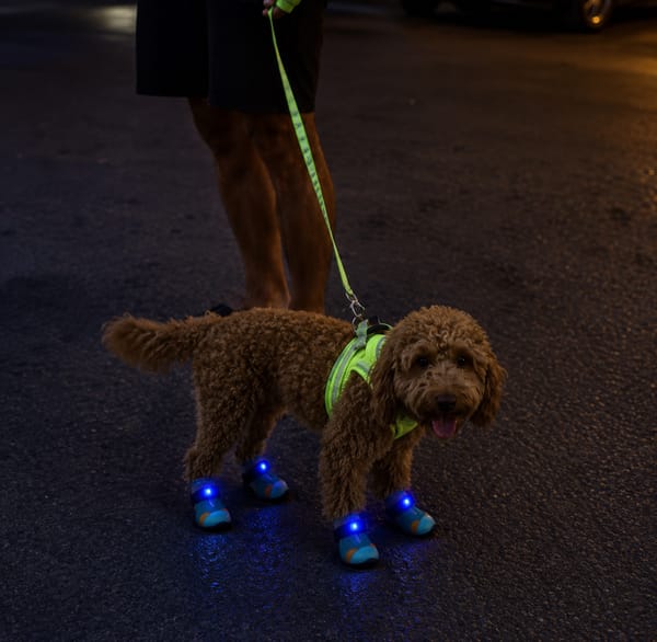 Customer photo review of glowpaws: LED boots for dogs