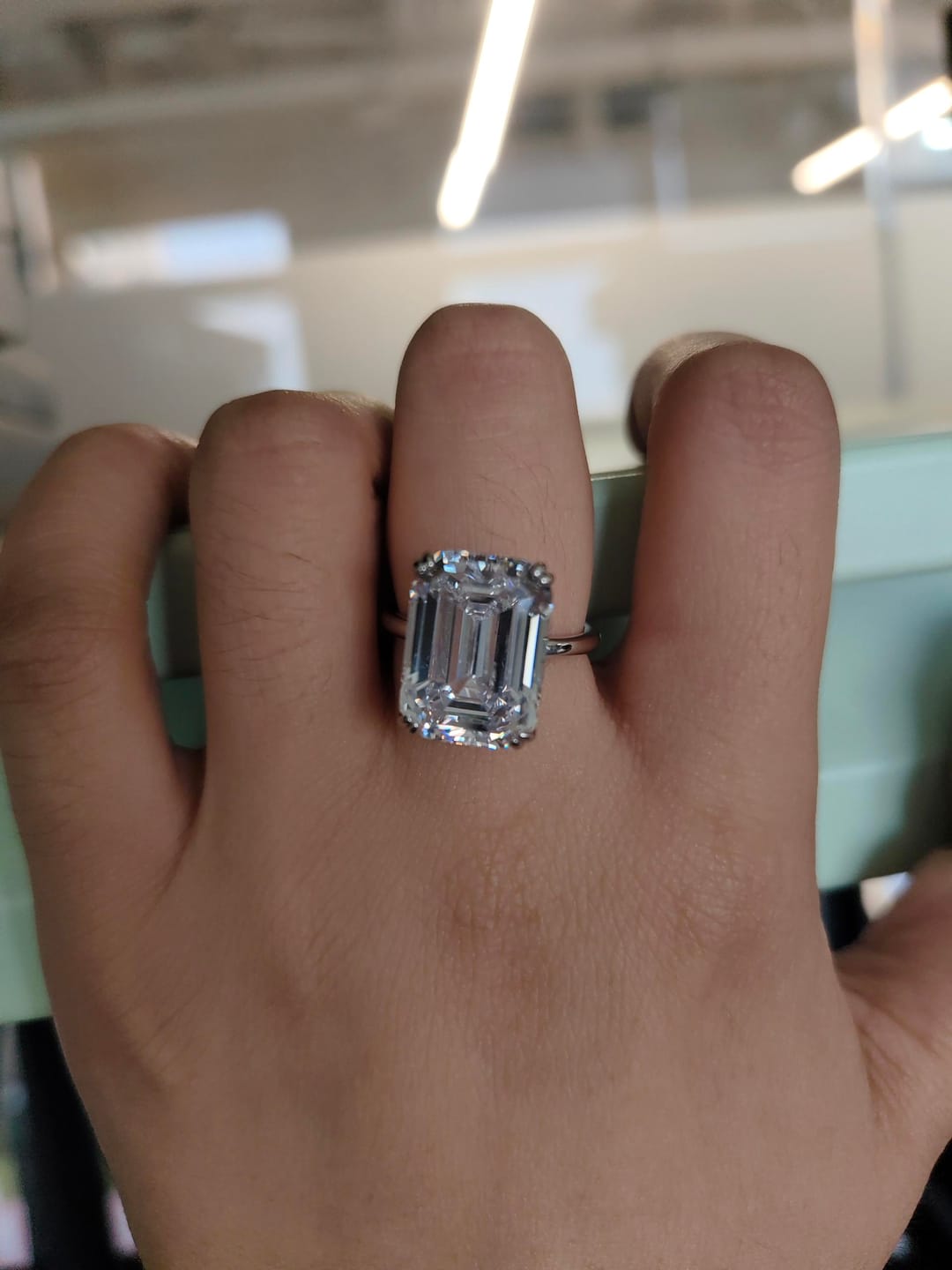 Customer photo review of S925 5.0/11.5 Ct Emerald Cut Engagement Ring In Sterling Silver Classic Everyday Wearable Ring