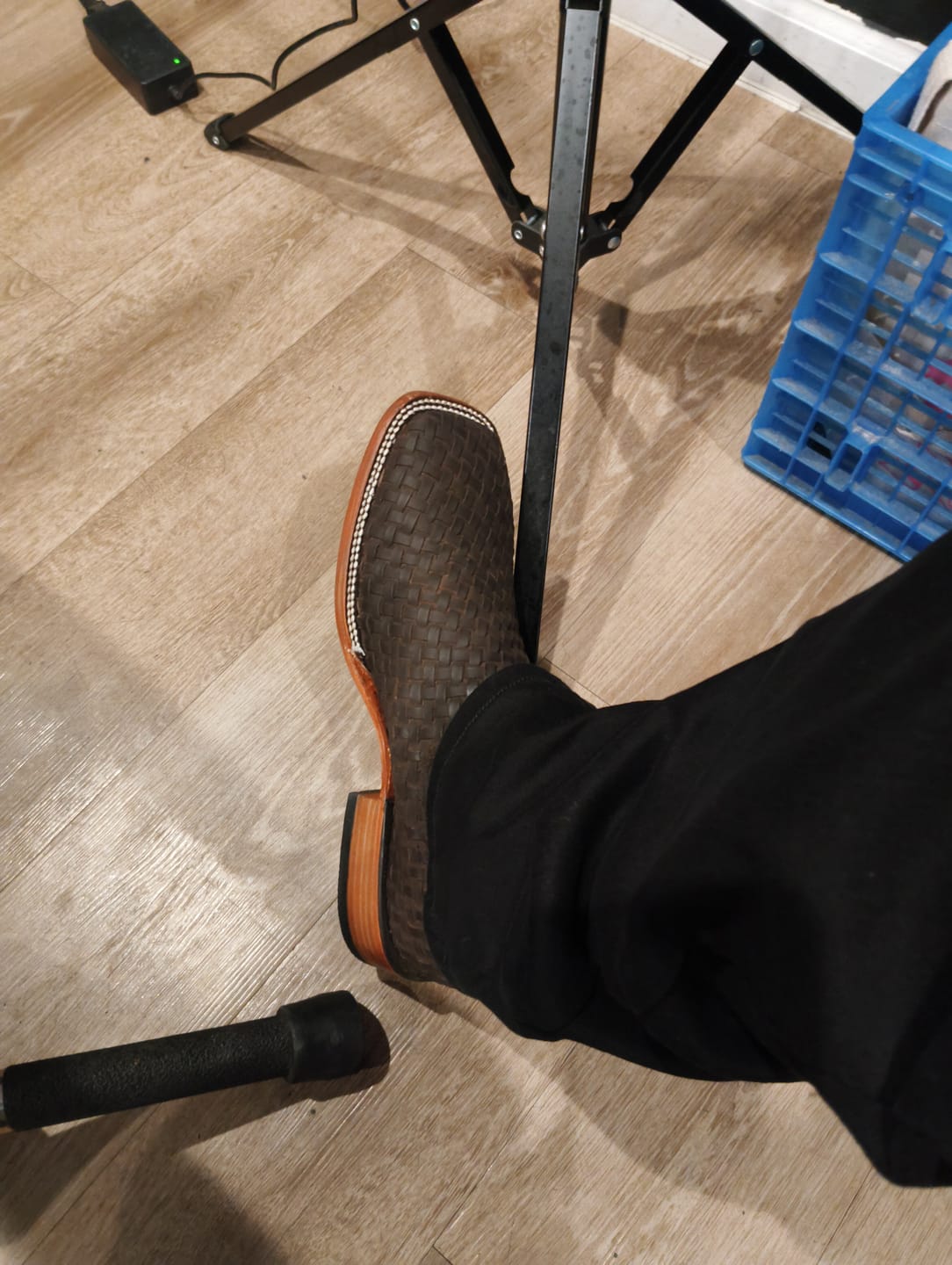 Customer photo review of Chocolate Matte Brown Basketweave Leather Botines - Square Toe