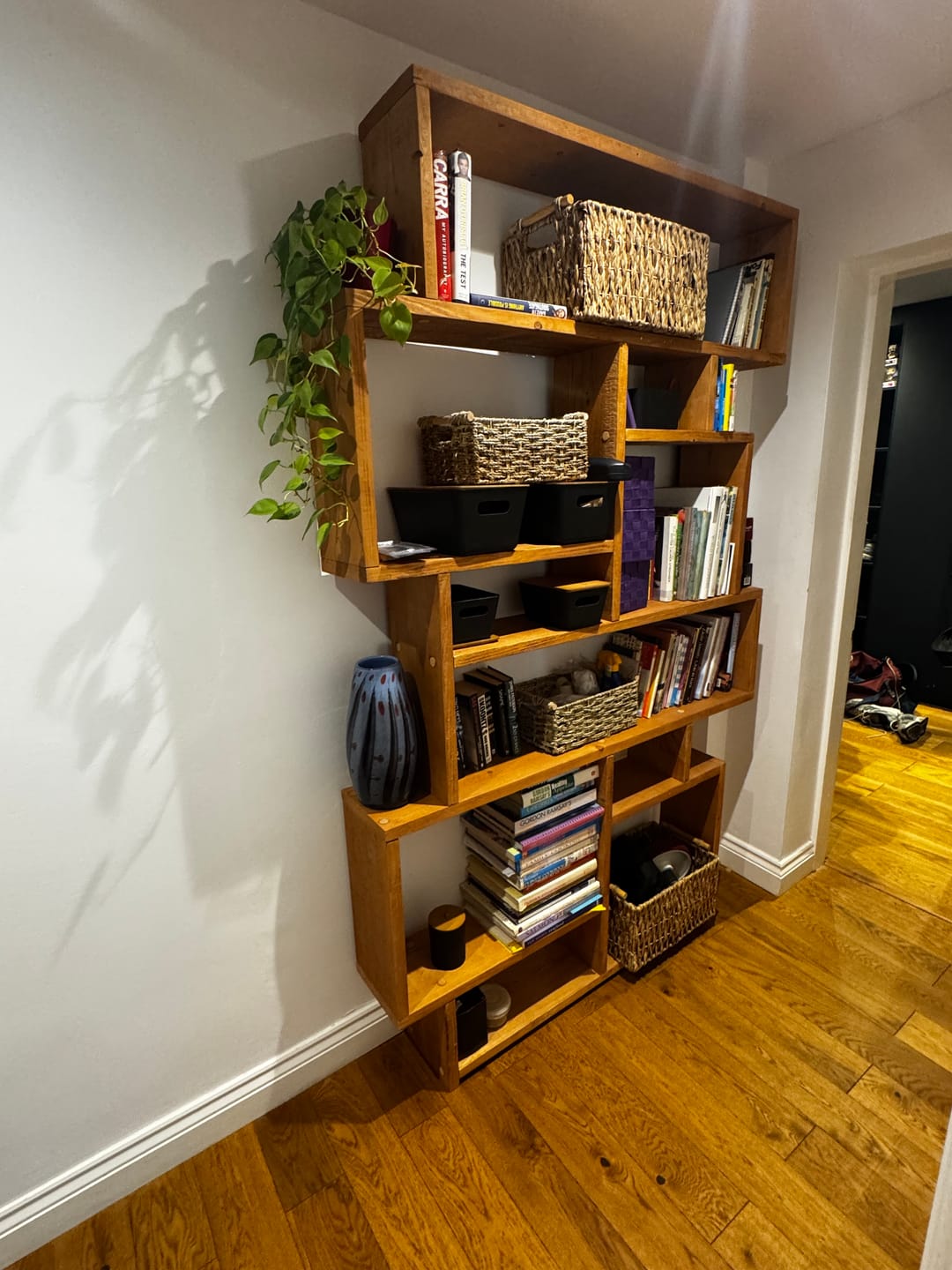 Customer photo review of Reclaimed Wood Bookcase Flat Pack | Self Assembly Scaffold Timber Shelving Unit | Storage Boxes- Free delivery