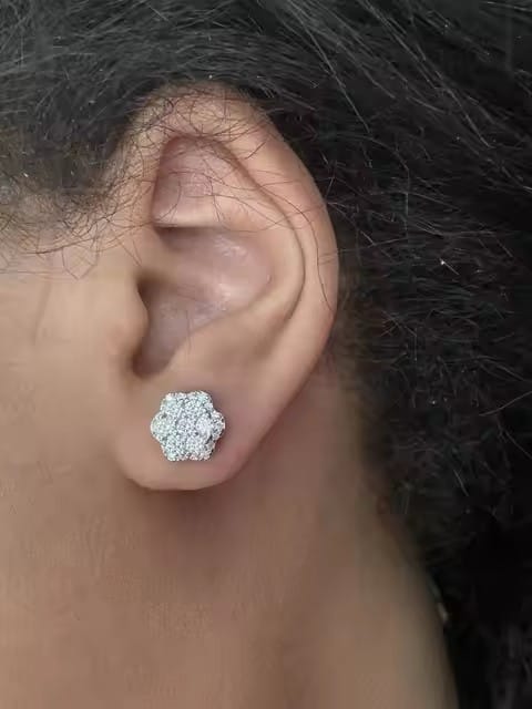 Customer photo review of 925 Silver VVS Moissanite Diamond Double Layers Cluster Studs Earrings Screw Back