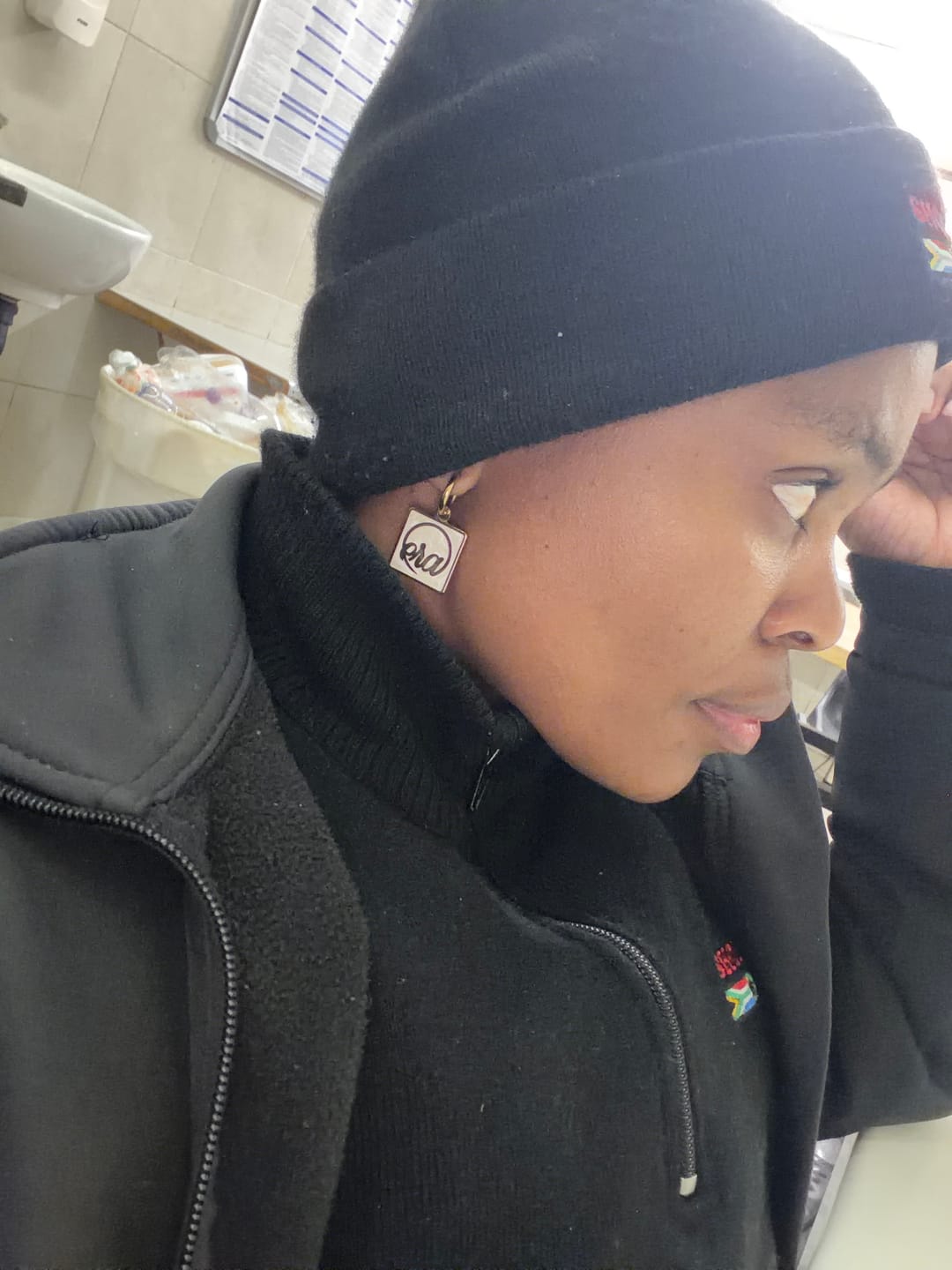 Customer photo review of Silver Pearl Square Earrings