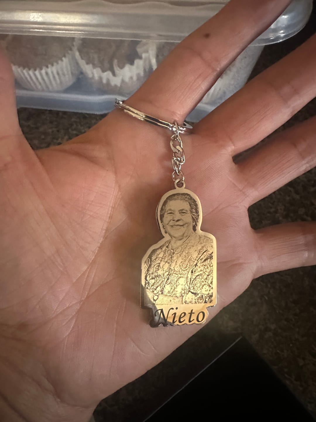 Customer photo review of Custom Photo Engraved Keychain