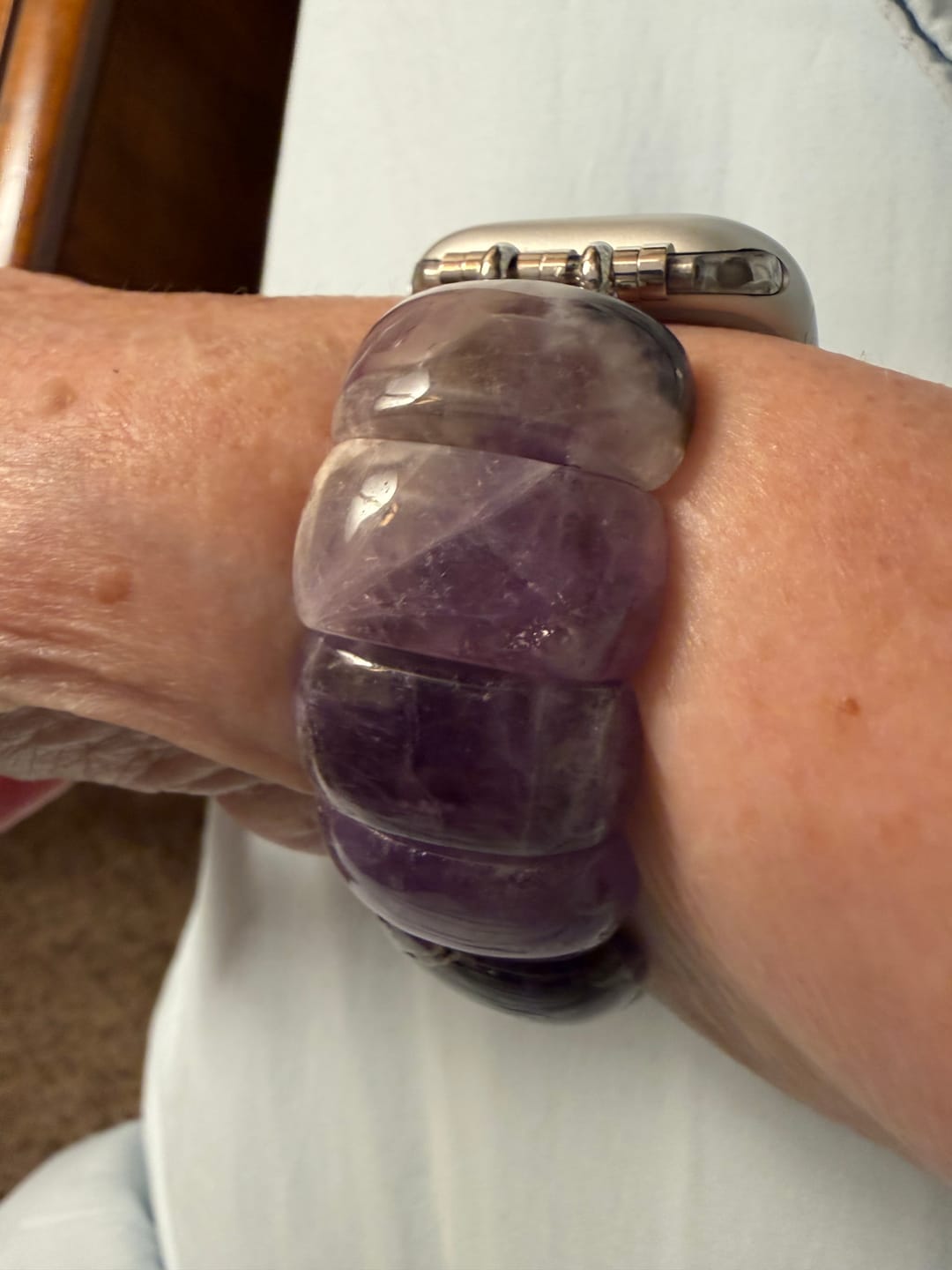 Customer photo review of Amethyst Allure Stretch Apple Watch Strap