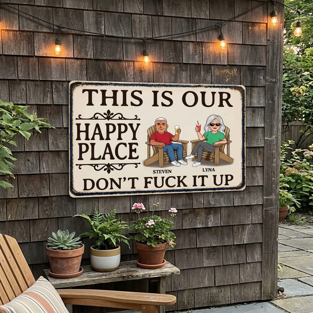 Customer photo review of This Is Our Happy Place - Personalized Horizontal Metal Sign