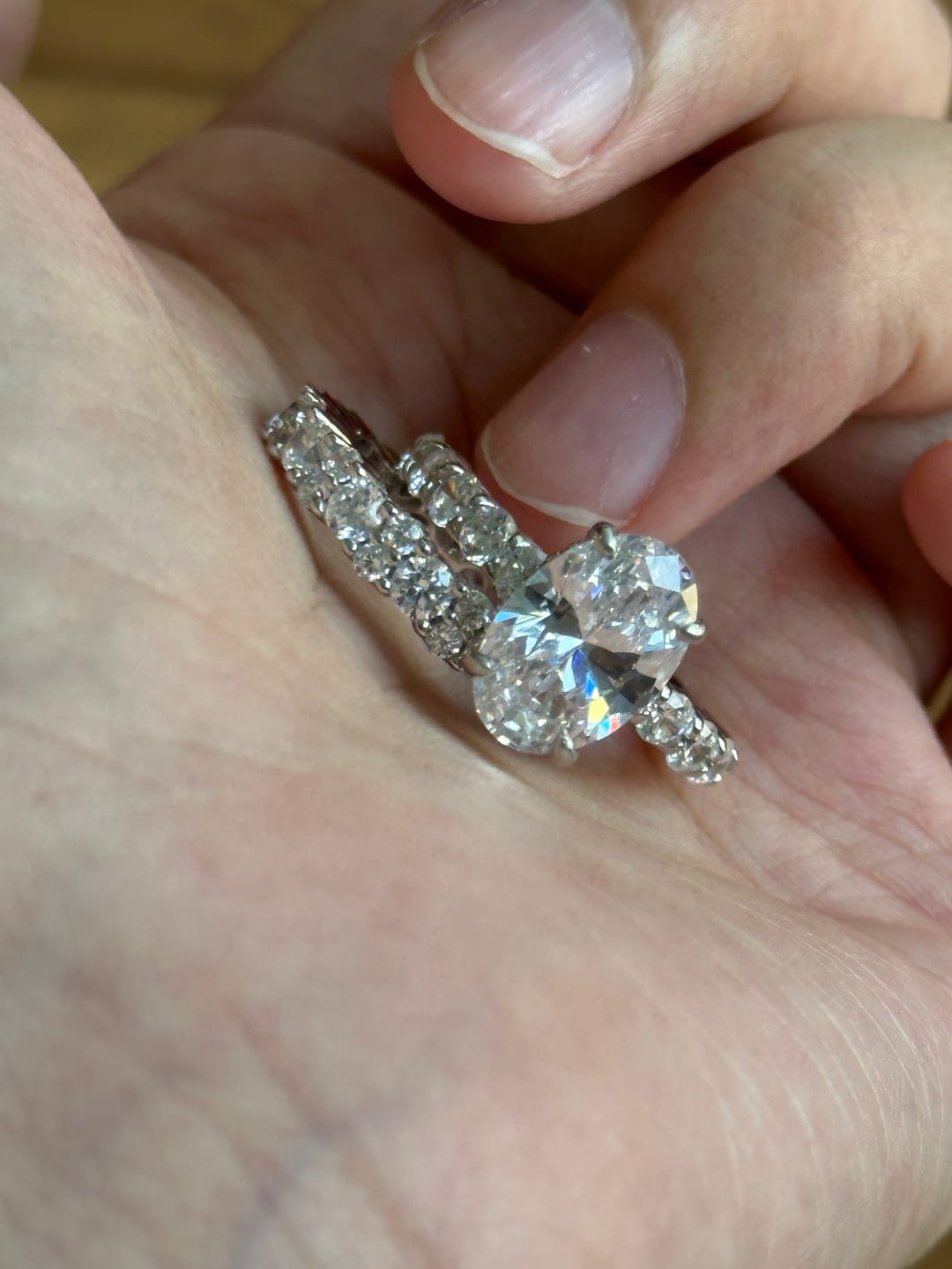 Customer photo review of S925 4.0Ct Oval Cut Engagement Ring With Round Cut Full Wedding Band Stackable Travel Ring