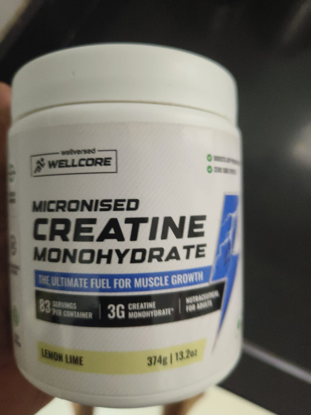 Customer photo review of Wellcore - Pure Micronised Creatine Monohydrate | Lemon Lime (374g, 83 servings)