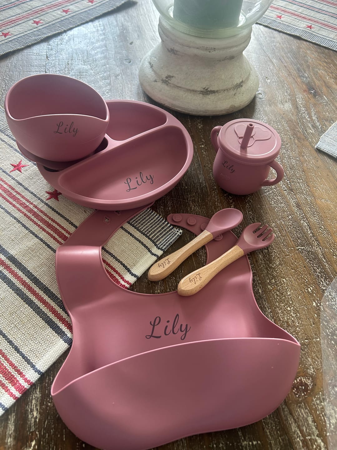 Customer photo review of Noah + Nori™ Personalized Baby Feeding Set