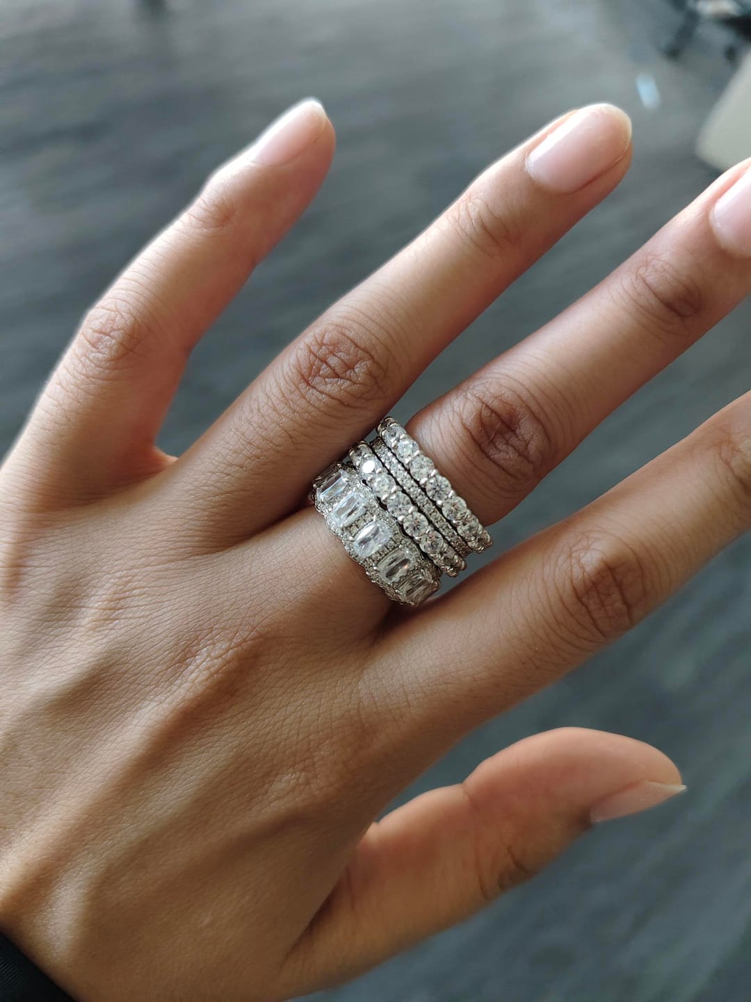 Customer photo review of S925 1.0Ct Cushion Cut 4PC Wedding Band Set Stackable Rings For Everyday Wear