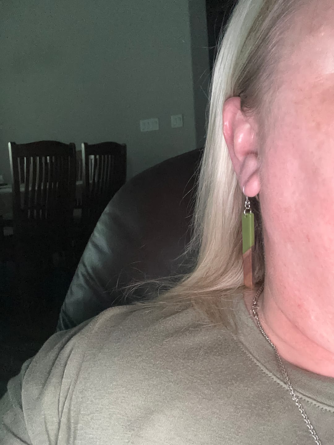 Customer photo review of Rectangular Wooden Celluloid Dangles Hypoallergenic Earrings for Sensitive Ears with Plastic Posts