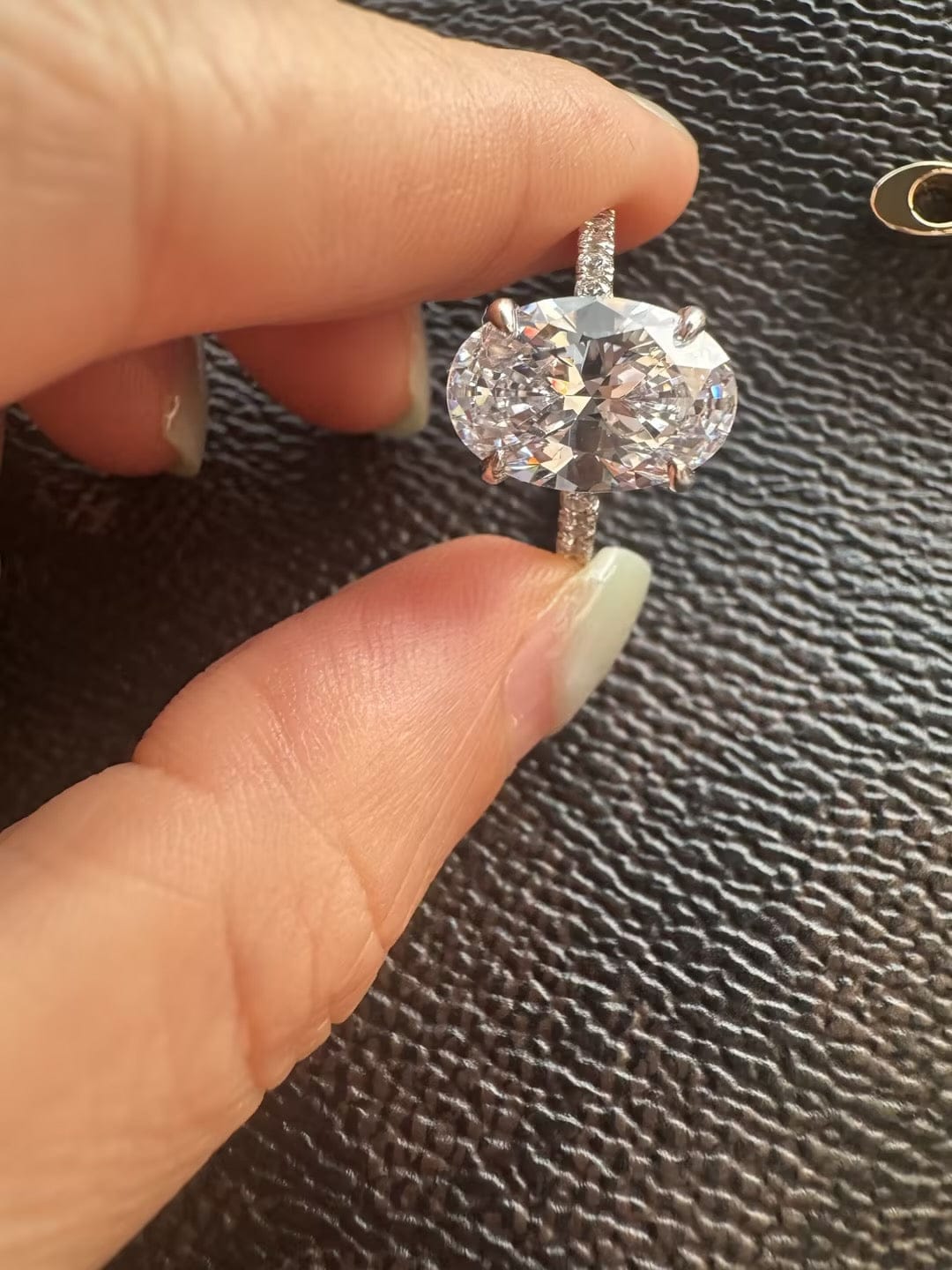 Customer photo review of S925 4.0Ct Oval Cut Classic Hidden Halo Pavé Engagement Ring Promise Ring