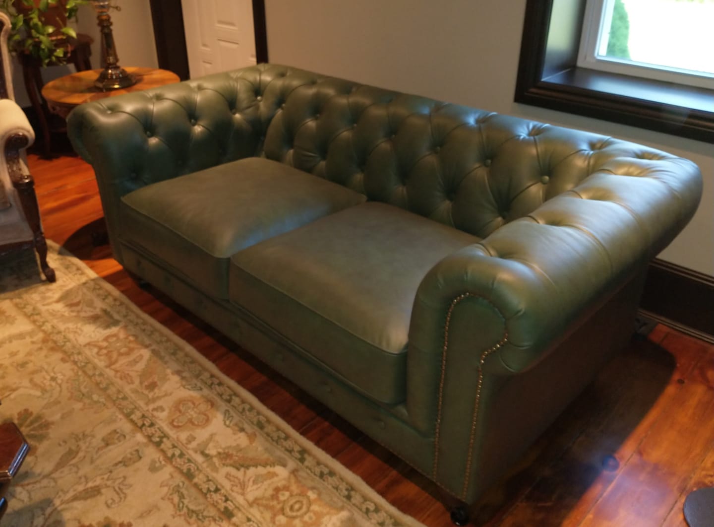 Customer photo review of Stanhope Royal Green Leather 3 Seater Chesterfield
