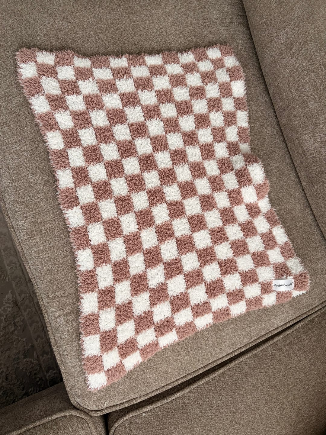 Customer photo review of Chocolate Milk & White Check Print Lovey