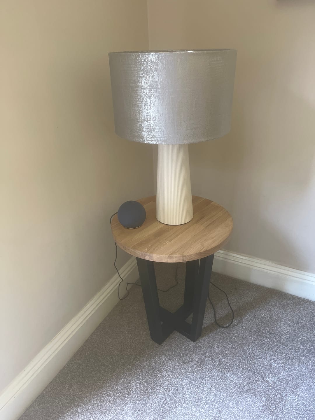 Customer photo review of Landon Round Oak Metal Side Table
