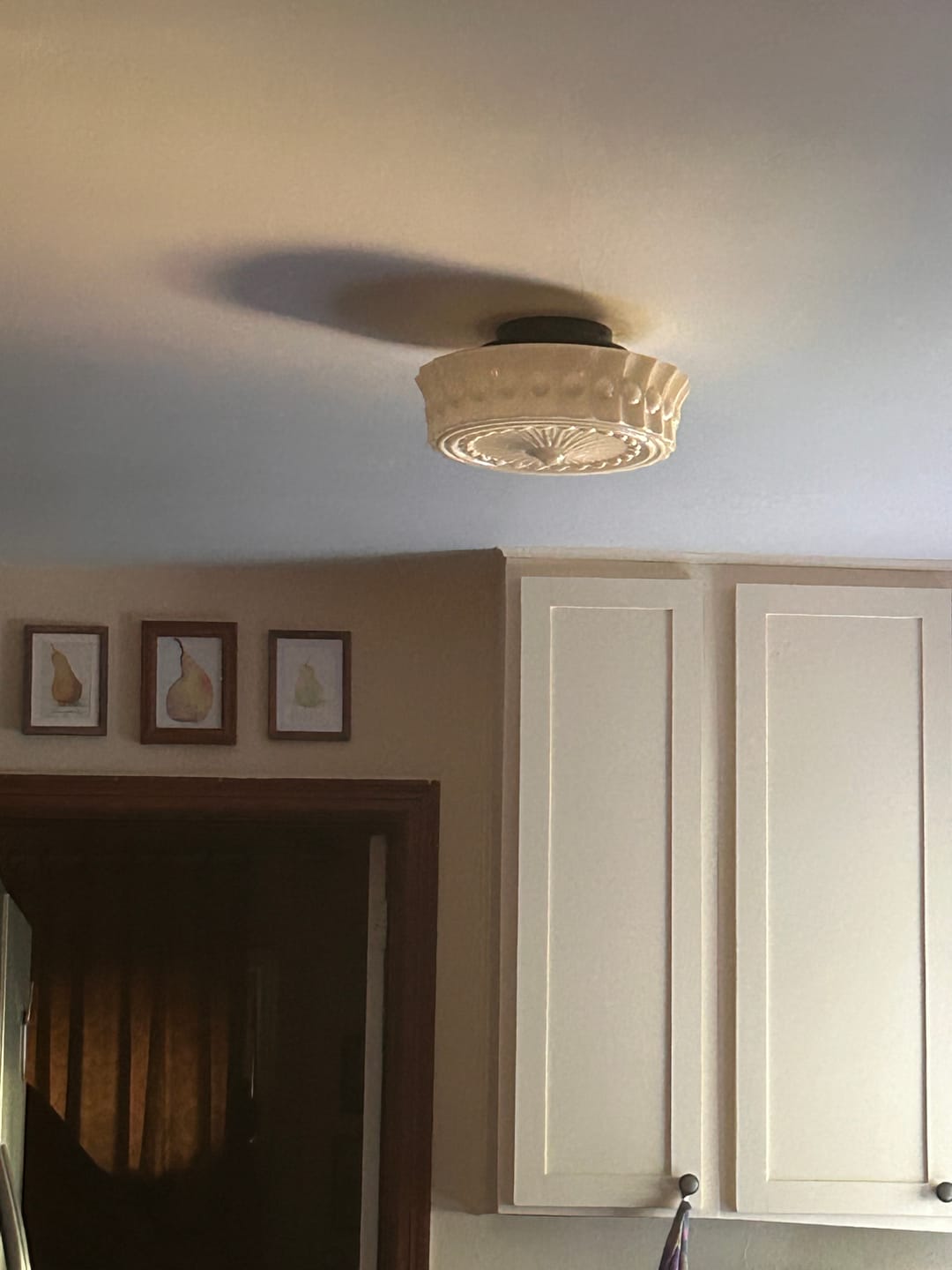 Customer photo review of Art Deco Sculptural Milk Glass Schoolhouse LED Ceiling Light