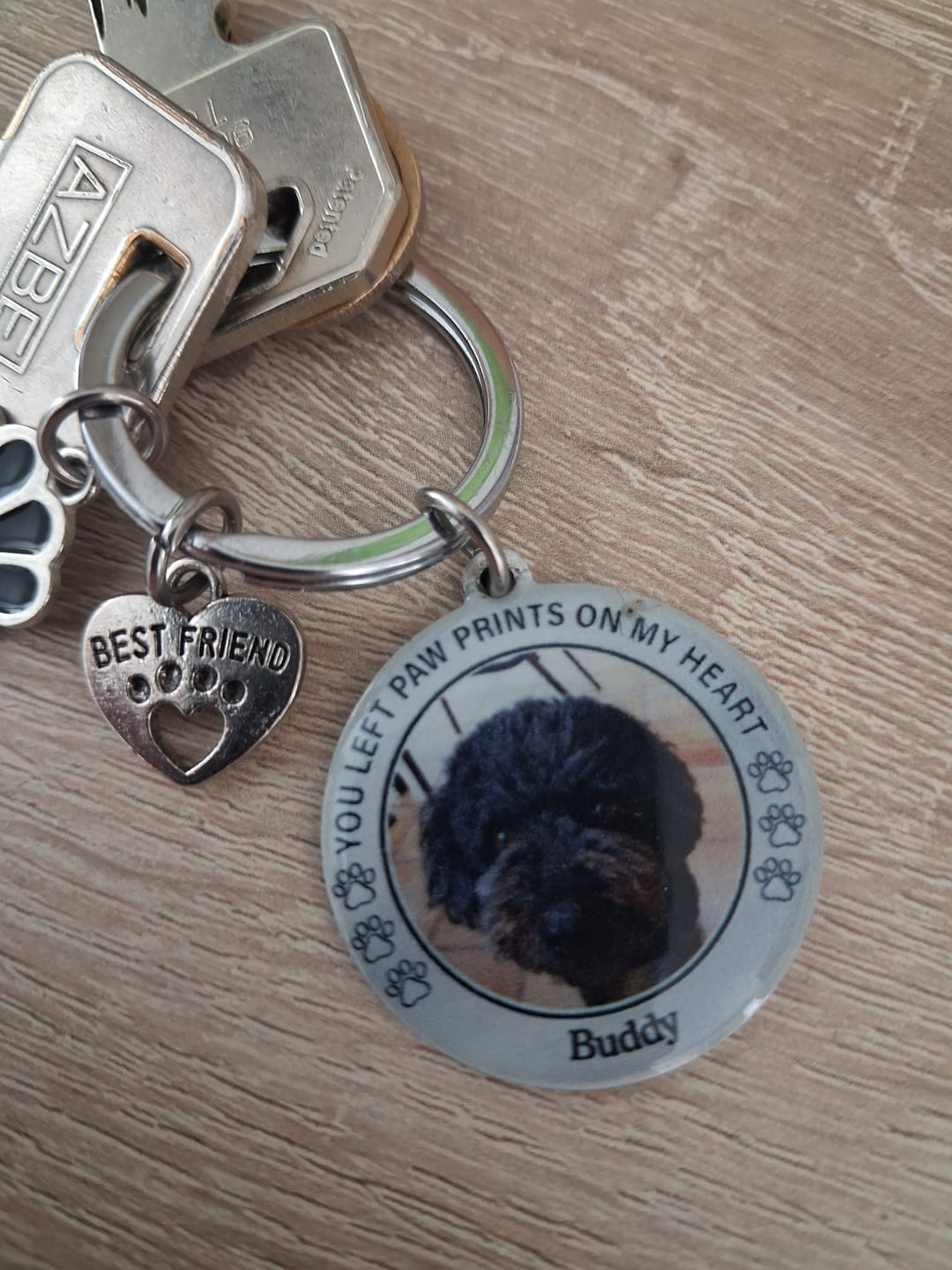 Customer photo review of Custom Personalized Photo Keychain Pet Charm Key Ornaments - Memorial Gift for Dog/Cat Lovers - You left paw prints on my heart