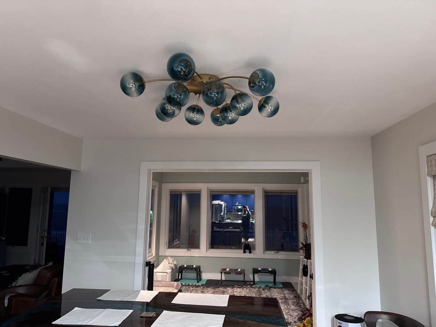 Customer photo review of Glam Bloom 12-Light Blue Glass Bubble Semi Flush Chandelier