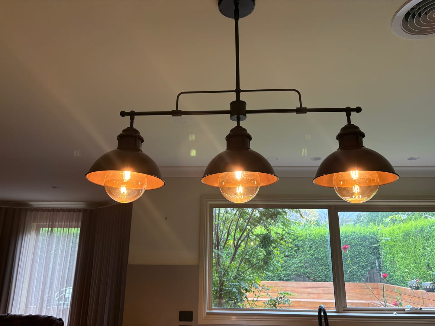 Customer photo review of Industrial 3-Light Dome Linear Pot Lid Pendant